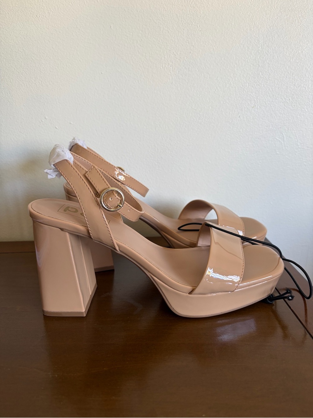 pop Nude Patent Platform Sandals with Gold Buckle